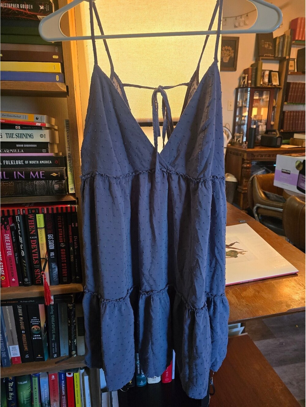 Forever 21 Swiss Dot Tiered Babydoll Mini Dress / Cami Top in Slate Blue